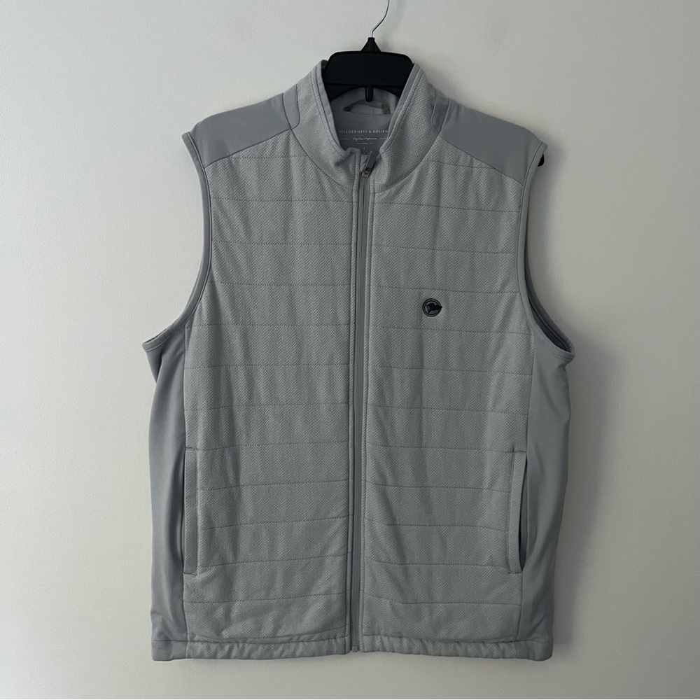 Holderness & Bourne Gray Herringbone Full Zip Tailored Fit Vest Large